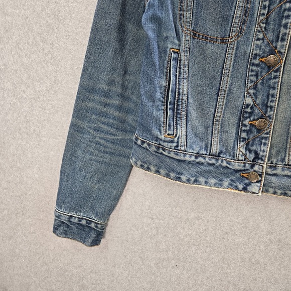 Free People Women Jacket XS Blue Rumors Denim Jean Trucker - Picture 10 of 11
